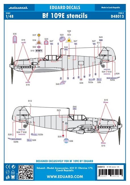 Eduard D48013 Messerschmitt Bf 109E Stencils 1/48