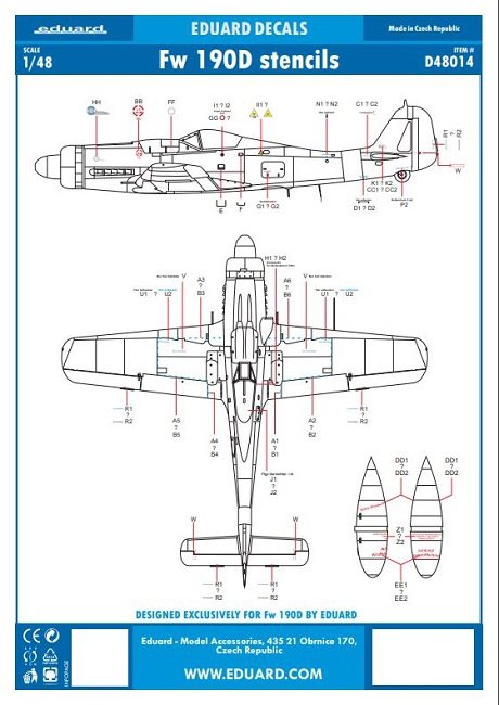 Eduard D48014 Focke Wulf Fw 190D Stencils 1/48