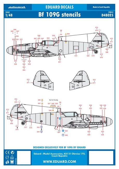 Eduard D48025 Messerschmitt Bf 109G Stencils 1/48