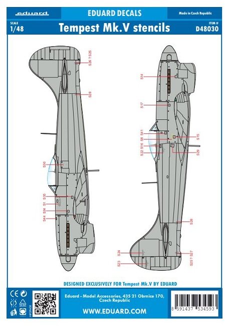 Eduard D48030 Hawker Tempest Mk.V Stencils 1/48