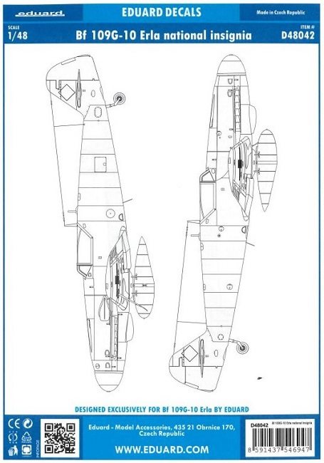 Eduard D48042 Messerschmitt Bf 109G-10 Erla National Insignia 1/48