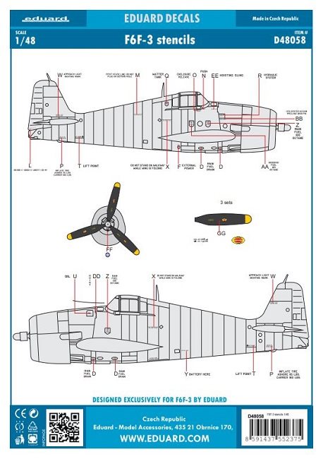 Eduard D48058 Vought F6F-3 Stencils 1/48