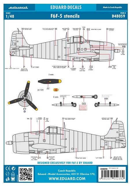 Eduard D48059 Vought F6F-5 Stencils 1/48