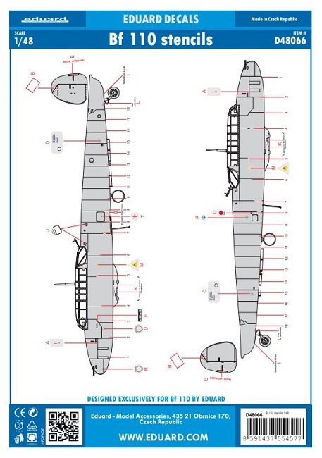 Eduard D48066 Messerschmitt Bf 110 Stencils 1/48