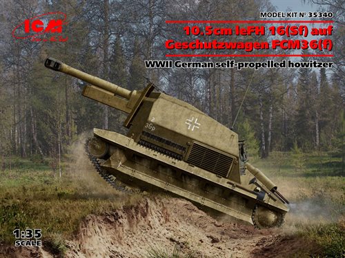 ICM 35340 10,5cm leFH 16 Sf auf Geschutzwagen FCM36 WWII German selfpropelled howitzer 1/35